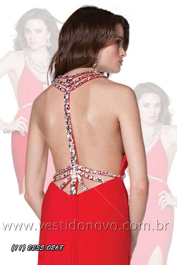 vestido de formatura importado em vermelho brilho e pedraria