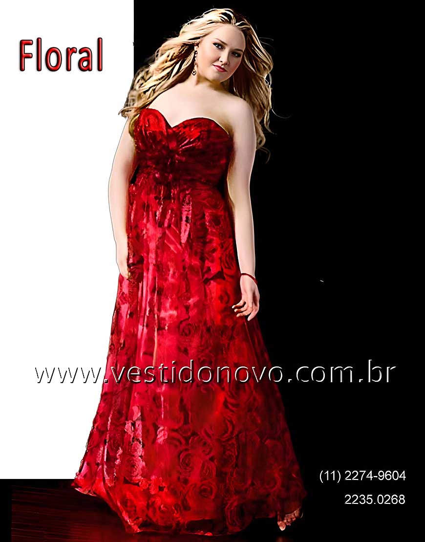 Vestidos de festa, vermelho, estampado, floral,  madrinha, Plus Size, em So Paulo  