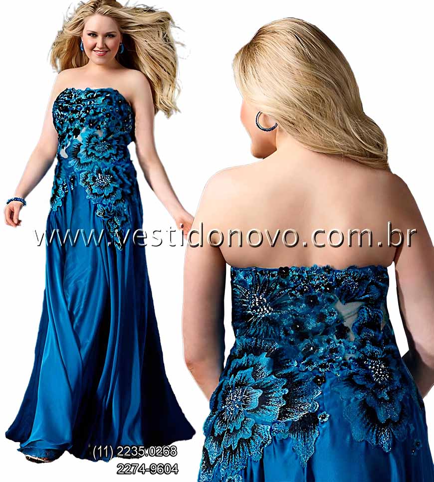 vestido plus size, tamanho grande, floral na cor azul royal, me da noiva, So Paulo, zona sul