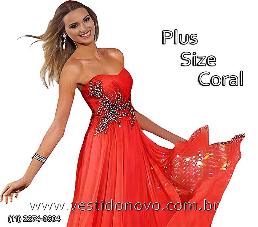 vestido coral plus size, me da noiva, formatura com muito brilho  e pedraria em So Paulo