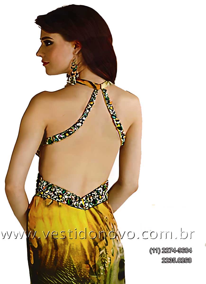 vestido de formatura estampado, seda importada em  amarelo, zona sul de So Paulo