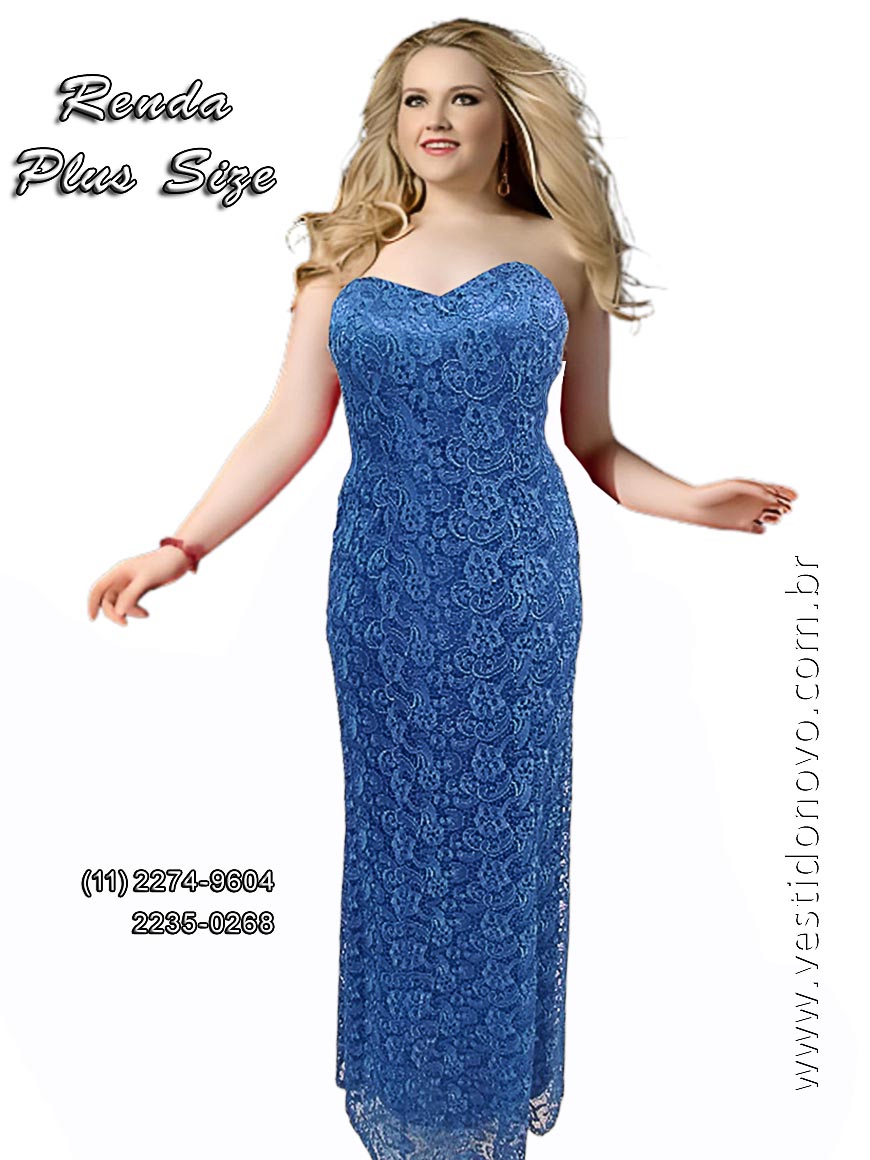vestido de festa azul royal, de renda, tamanho grande, plus size em So Paulo