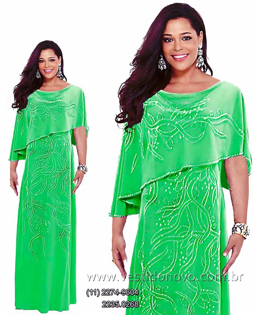 vestido verde mãe de noiva  mãe de noivo com manga  São Paulo