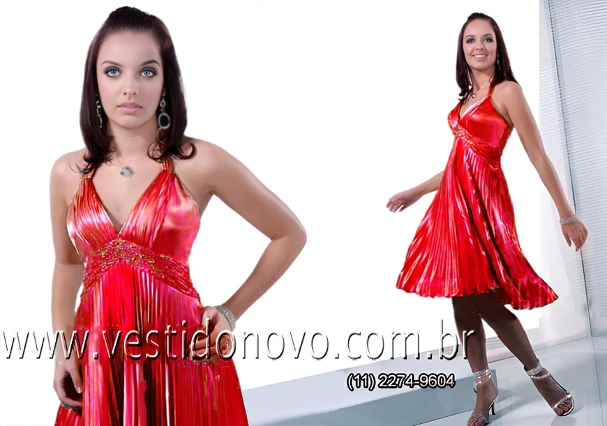 Vestido de festa curto plissado vermelho, Sao Paulo