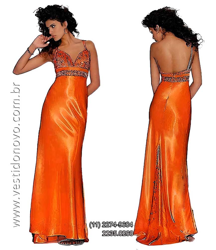 vestido laranja em cetim importado