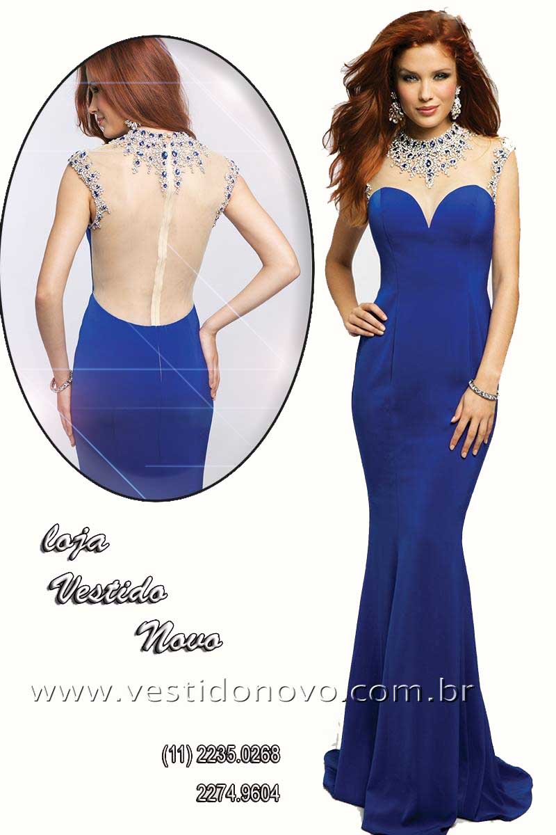 vestido azul royal brilho e pedraria CASA DO VESTIDO NOVO (11) 2274-9604 