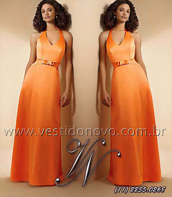  vestido convidada  longo de festa importado em cetim laranja loja em São Paulo sp