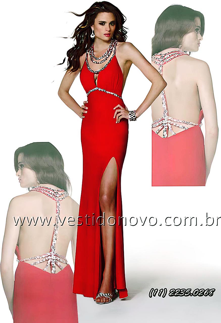 vestido de formatura importado em vermelho muito brilho e pedraria