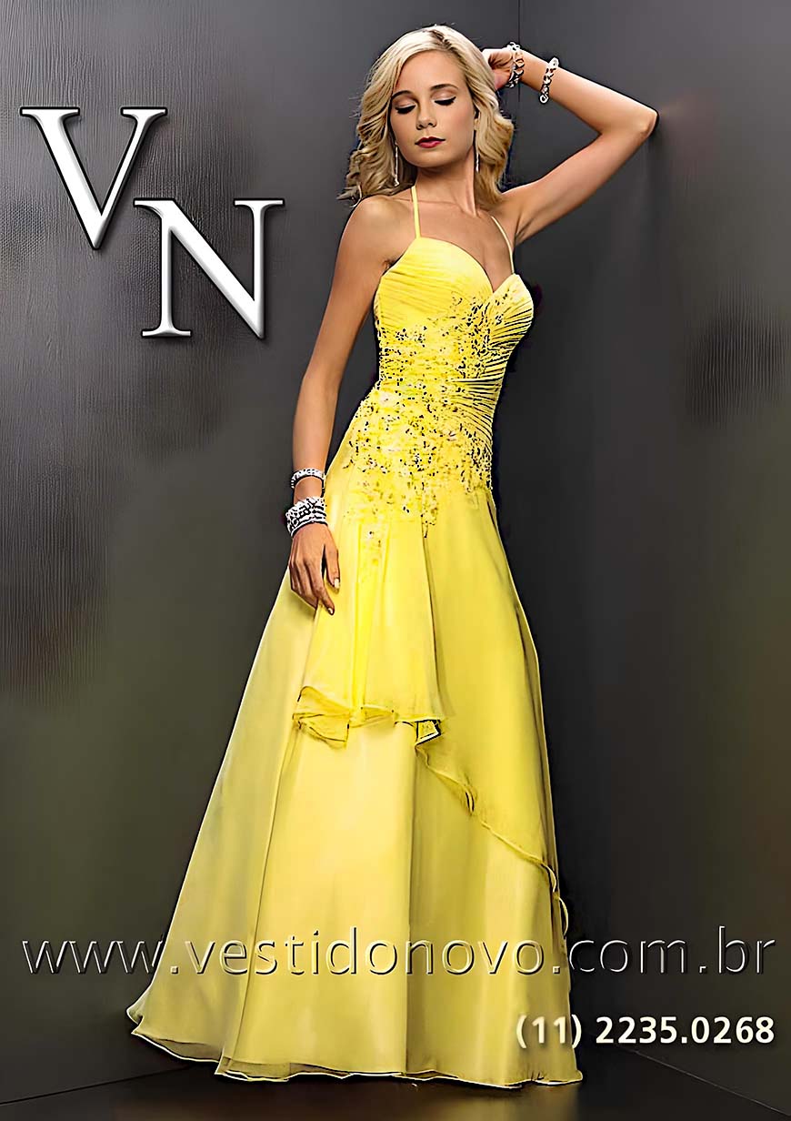 vestido de debutante,  amarelo, brilho e pedraria em  So Paulo