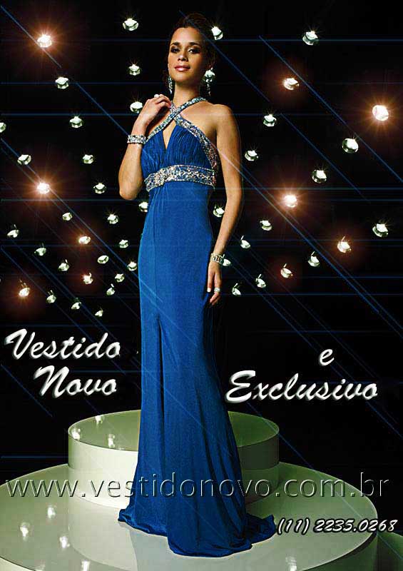 Vestido de festa plus size azul royal com brilho e pedraria tamanho grande