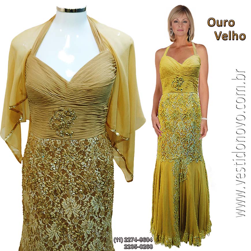 Vestido de festa ouro velho, me da noiva, me de noivo