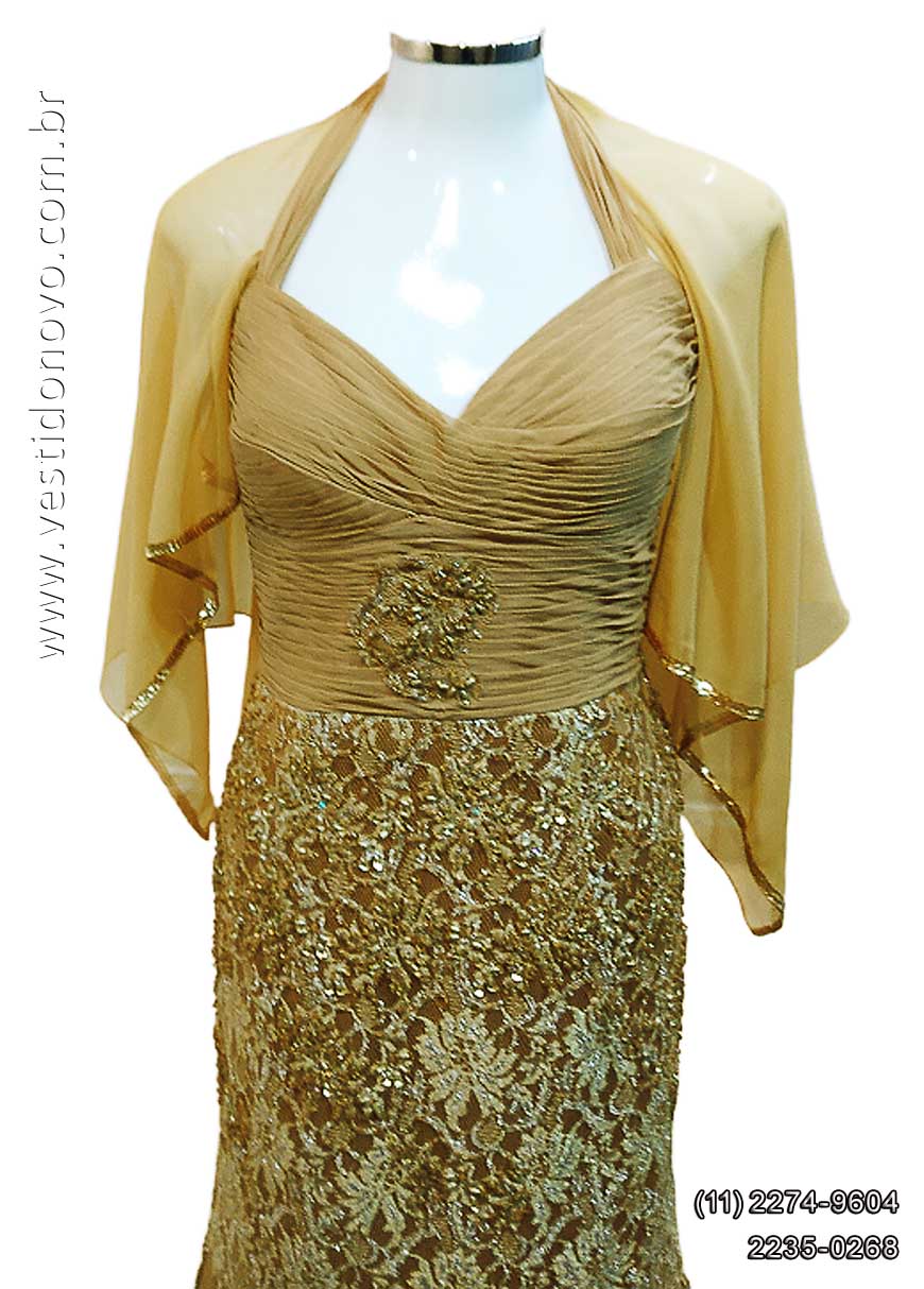Vestido de festa ouro velho, me da noiva, me de noivo