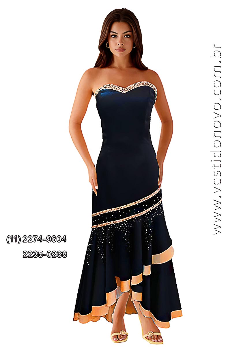 Vestido de festa preto com dourado, numerao pequena, brilho, zona sul de So Paulo