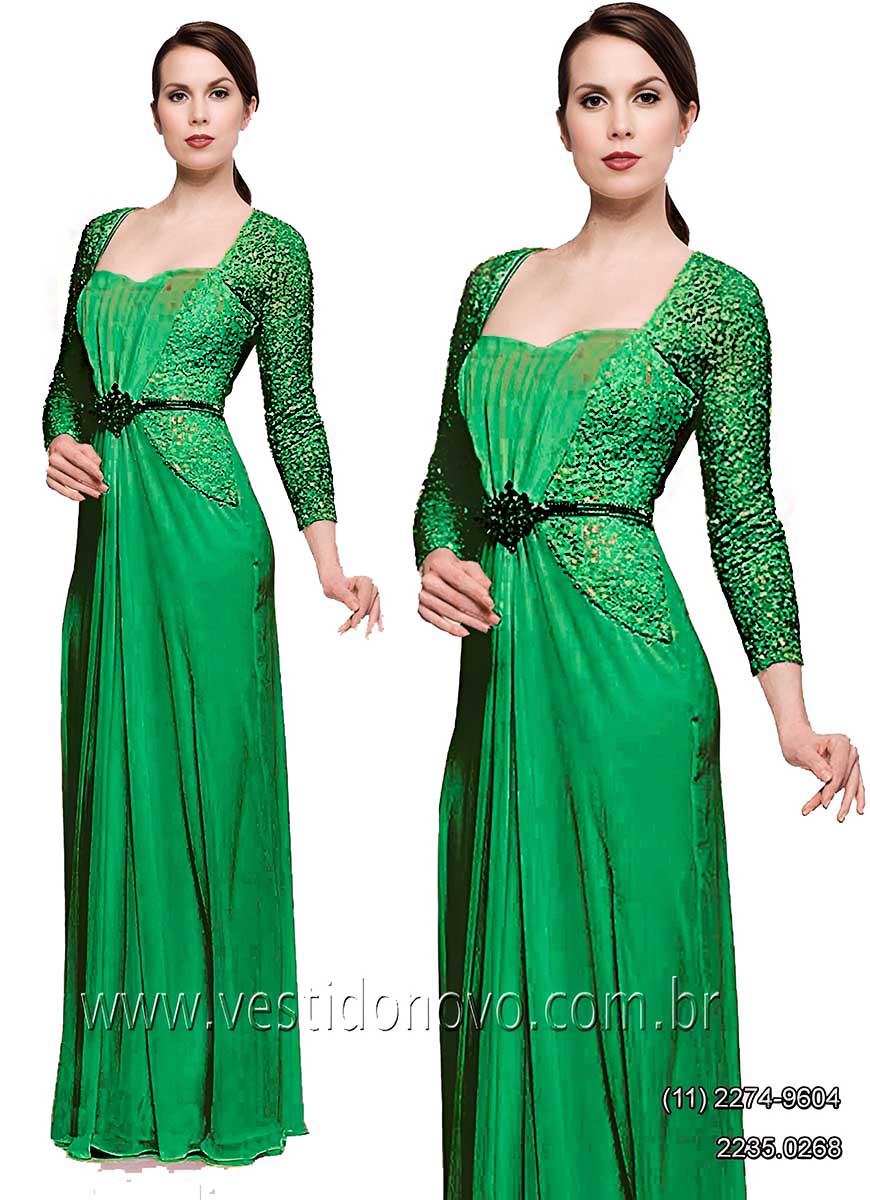 vestido verde de renda com manga, me da noiva,  festa longo em So Paulo