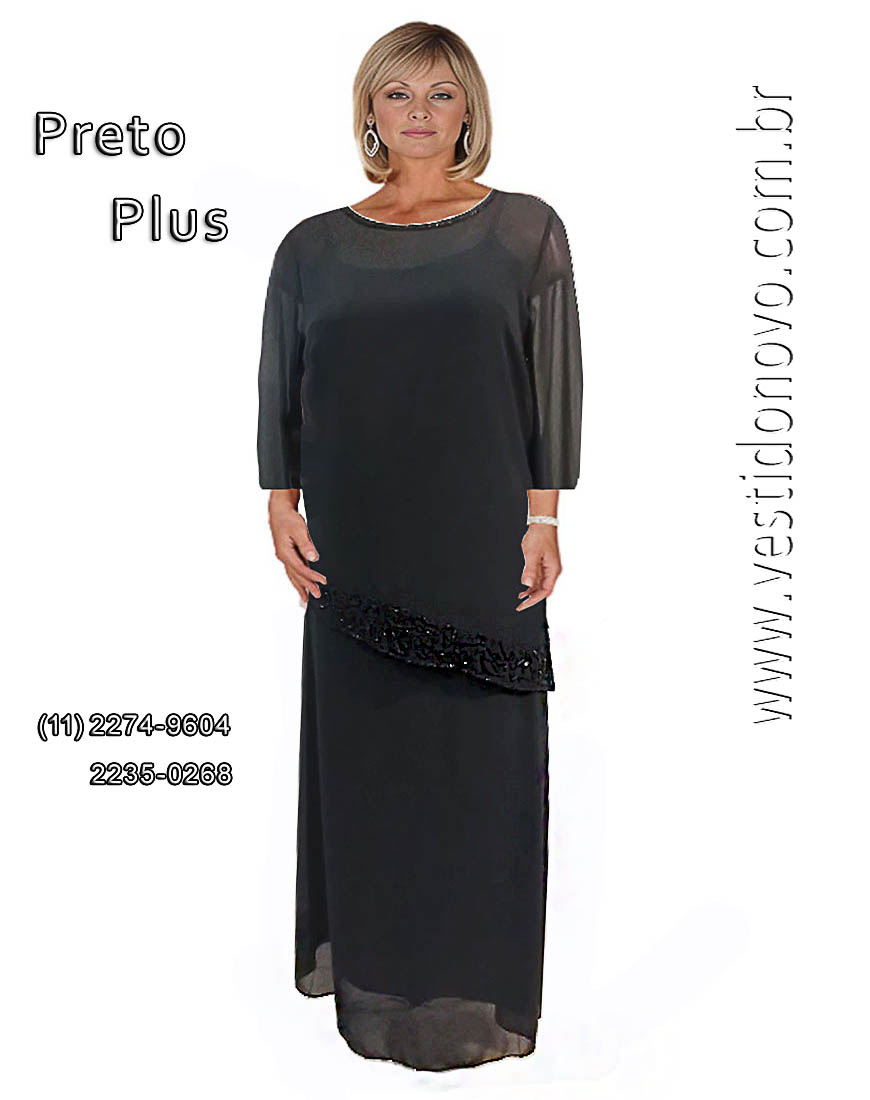 Vestido de festa preto com manga, plus size, So Paulo