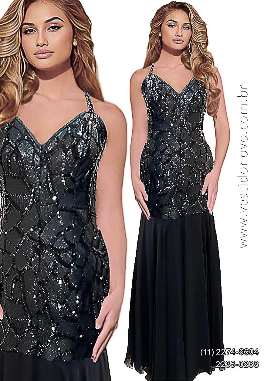 vestido de festa preto com brilho, zona sul de So Paulo