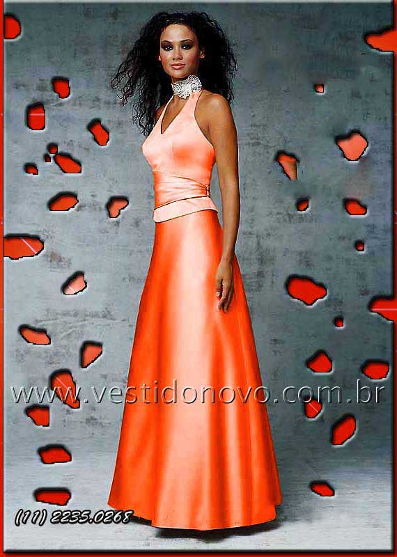  vestido convidada de festa longo em cetim importado laranja São Paulo sp